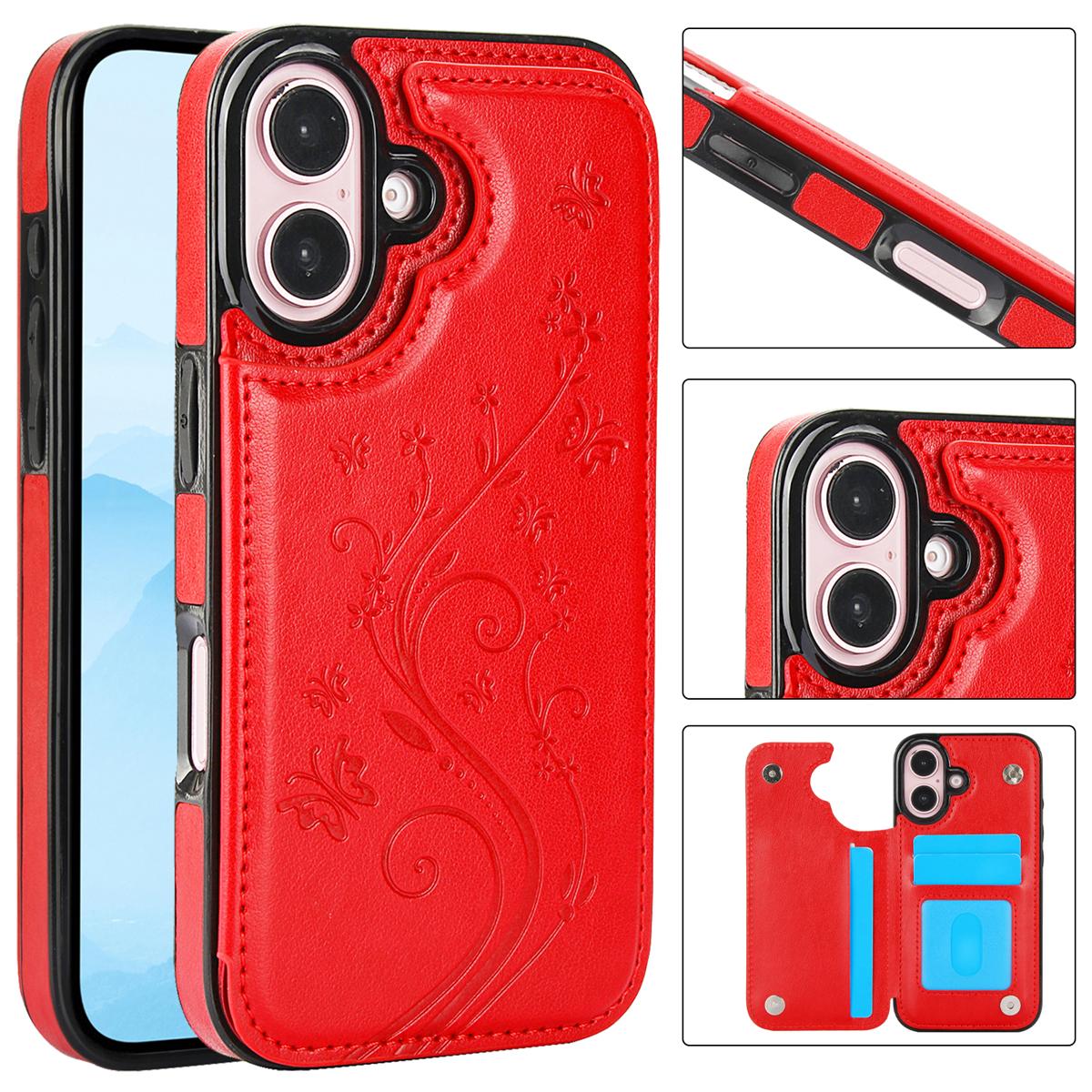 HISTORYOO Card Phone Case For iPhone 17 Pro Max Air 17 16 15 14 13 12 11 Pro Max 16 15 14 Plus/Pro Magnetic Clasp PU-Leather Wallet Card Holder Slot Stand Butterfly Flower Pattern Durable Shockproof Soft TPU Back Cover Rubber Case Autumn Winter Retro Gift