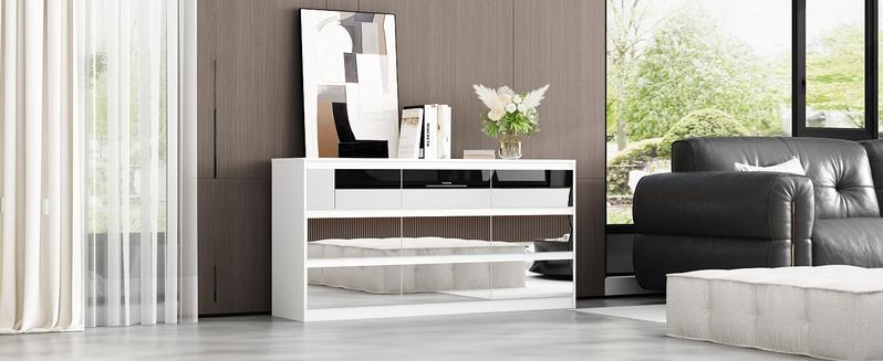 FUFU&GAGA Modern Dresser Chest of Drawers, 9 Drawer Dresser with No Handle Design, Contemporary 9 Drawer Cabinet Drawer Chest, White Dresser for Bedroom (63”W x 31.5”H) FUFU&GAGA Modern Dresser Chest of Drawers, 9 Drawer Dresser with No Handle Design, Contemporary 9 Drawer Cabinet Drawer Chest, White Dresser for Bedroom (63”W x 31.5”H)