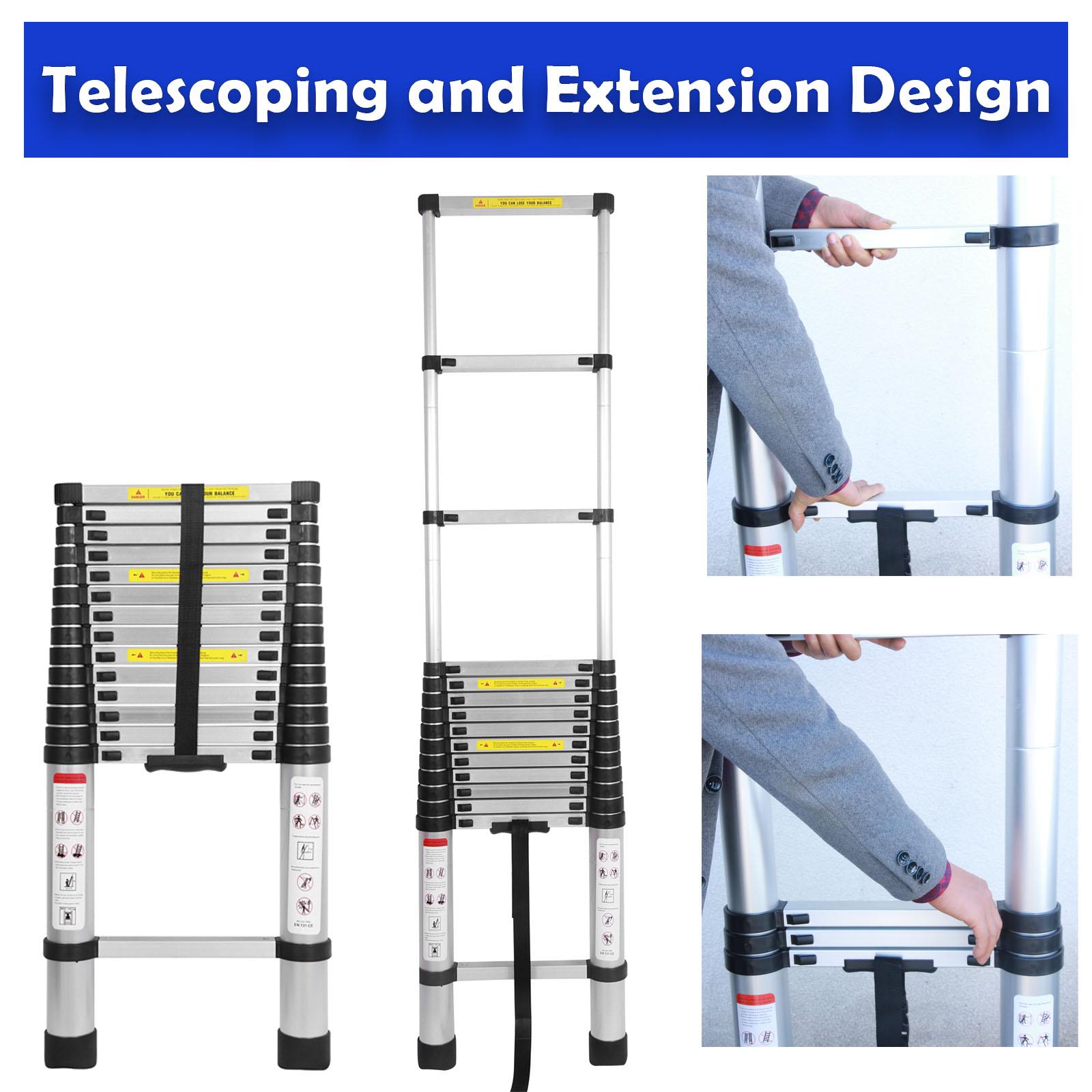 Aluminum Telescoping Ladder 14.4ft / 16.4ft /20.3ft Extension Ladder with 2 Hooks, Portable Folding Ladder, 330lbs Load Capacity, Adjustable Height for Indoor Outdoor RV Home Office