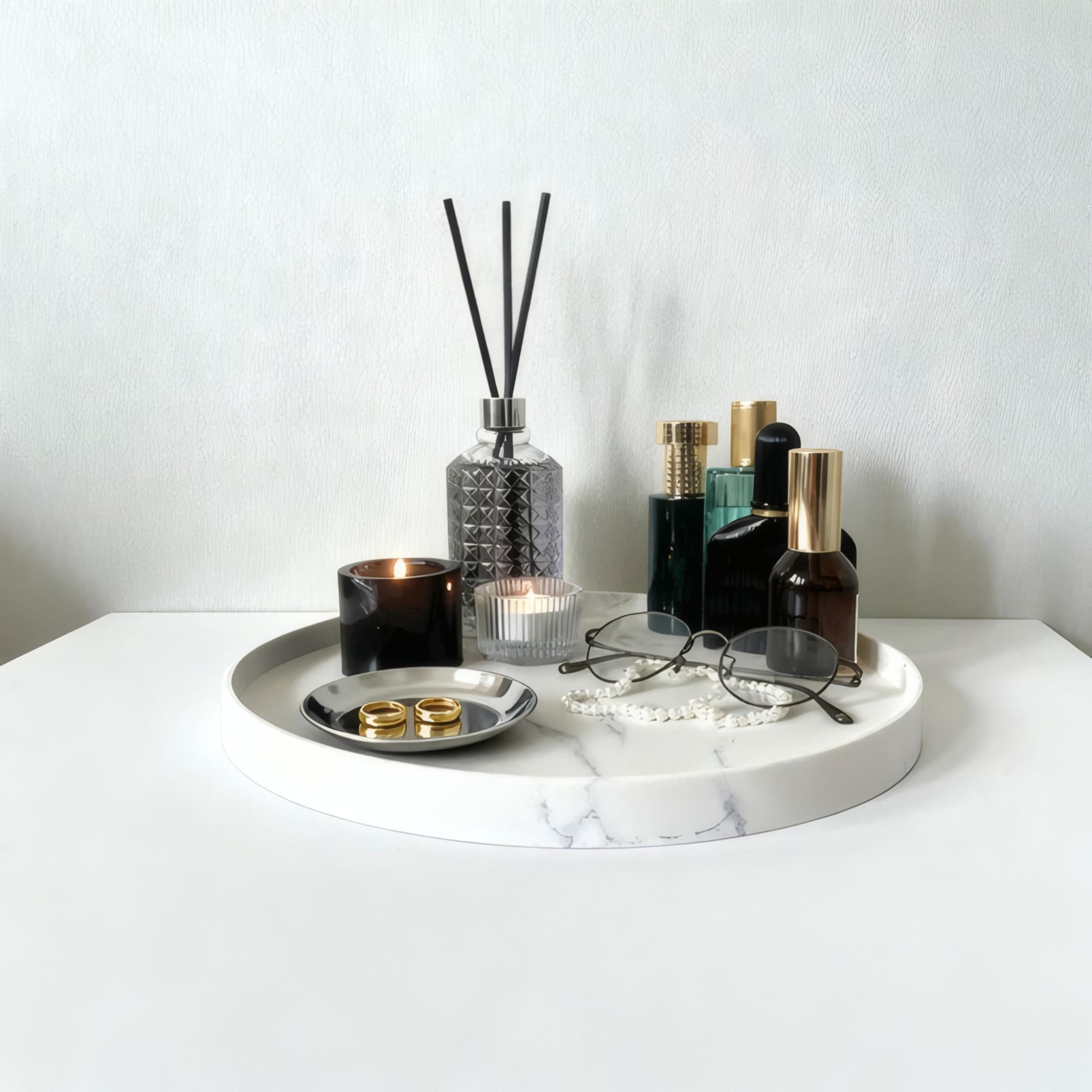1 Set Marble Silicone Tray - Elegant Display for Perfume, Candles & Home Decor (S+M+L)