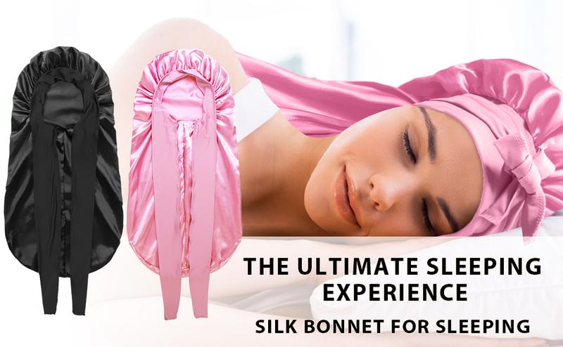 【Valentinesdaygift】2 Count Satin Braid Bonnet for Women - Large Silk Sleep Cap with Stretchy Tie Band for Braids Soft Haircare Elastic Heatless Winter‘s giftforher
