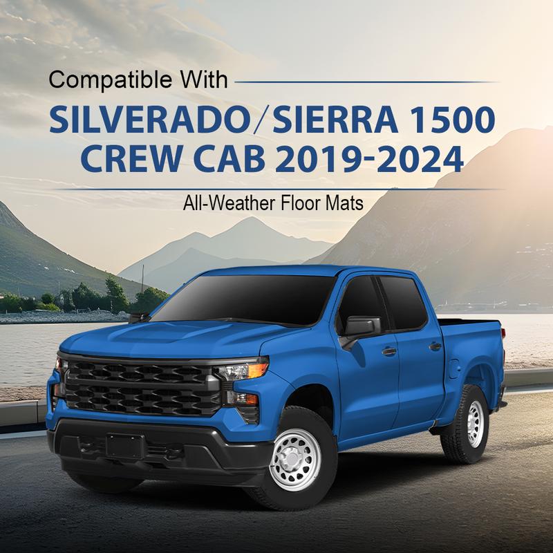 CROSSDESIGN TPE Floor Mats|Fits 2019-2025 Chevrolet Silverado/GMC Sierra 1500 2500 3500 SuperCrew w/Carpet & w/out Fold Flat Storage | Front & 2nd Row, 3-pc Black