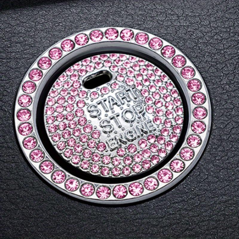 1pc Diamond studded button stickers ignition start stickers cute car interior accessories, universal bright pink diamonds car engine ignition start button decoration ring crystal stickers start stop ignition button switch cover stickers