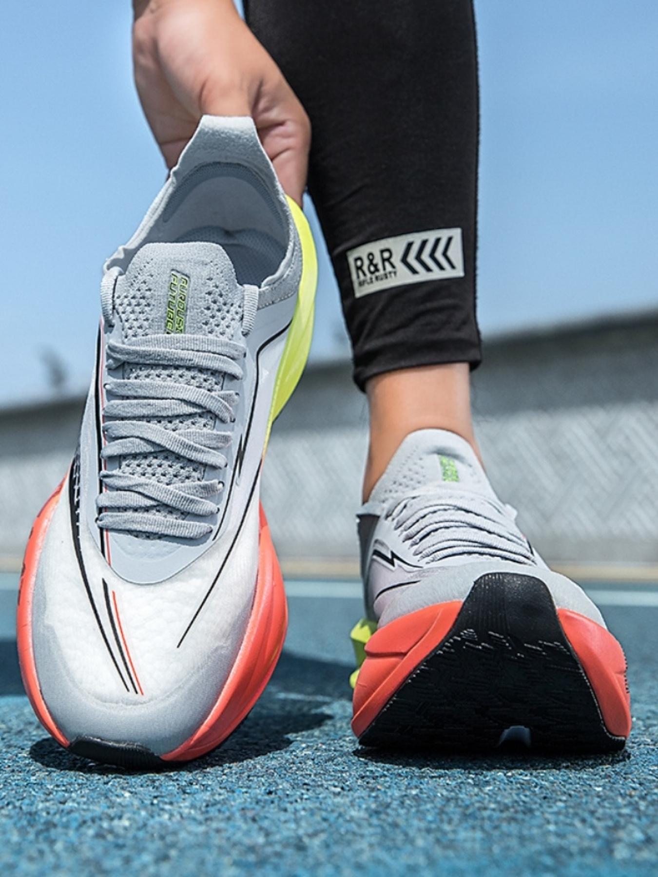 Unisex Pink-Blue Gradient Carbon Plate Running Shoes: Cushioned Rebound Design, Professional Marathon & Training Sneakers