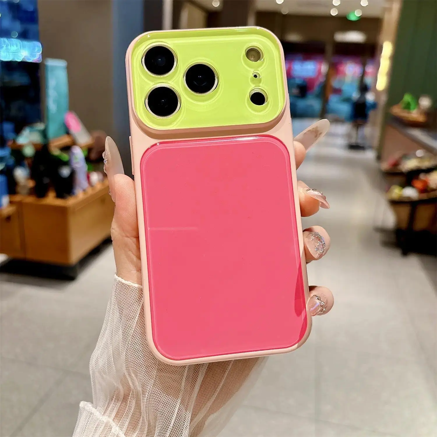 Cute Contrast Color Phone Case for iPhone 17 16 15 14 Pro Max, Dopamine Aesthetic Acrylic TPU Shockproof Bumper with Full Lens Protection for Girls, Fits Ios, Protector, Cellphone, Casing, Screen Protector, Smartphone