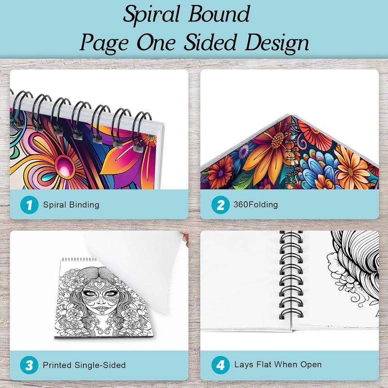 24-Page Stress Relief Coloring Book, Thick 160g Paper, Spiral Bound, Ideal for Home and Outdoor Use, Fun and Simple Coloring Experience