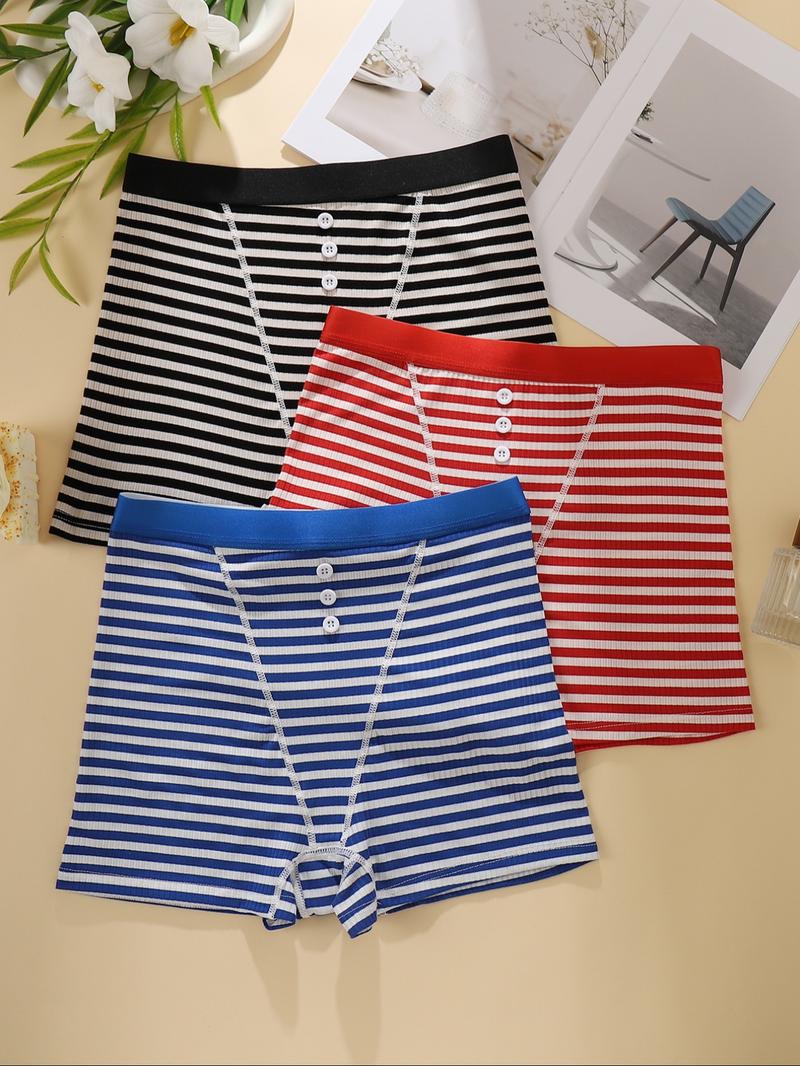 Women's Striped Print Boyshorts, Soft Comfy Breathable Panty for Daily Wear, Underwear for All Seasons, Soft Breathable Knicker, Womenswear, High Waist Panties, Casual Breathable Knicker