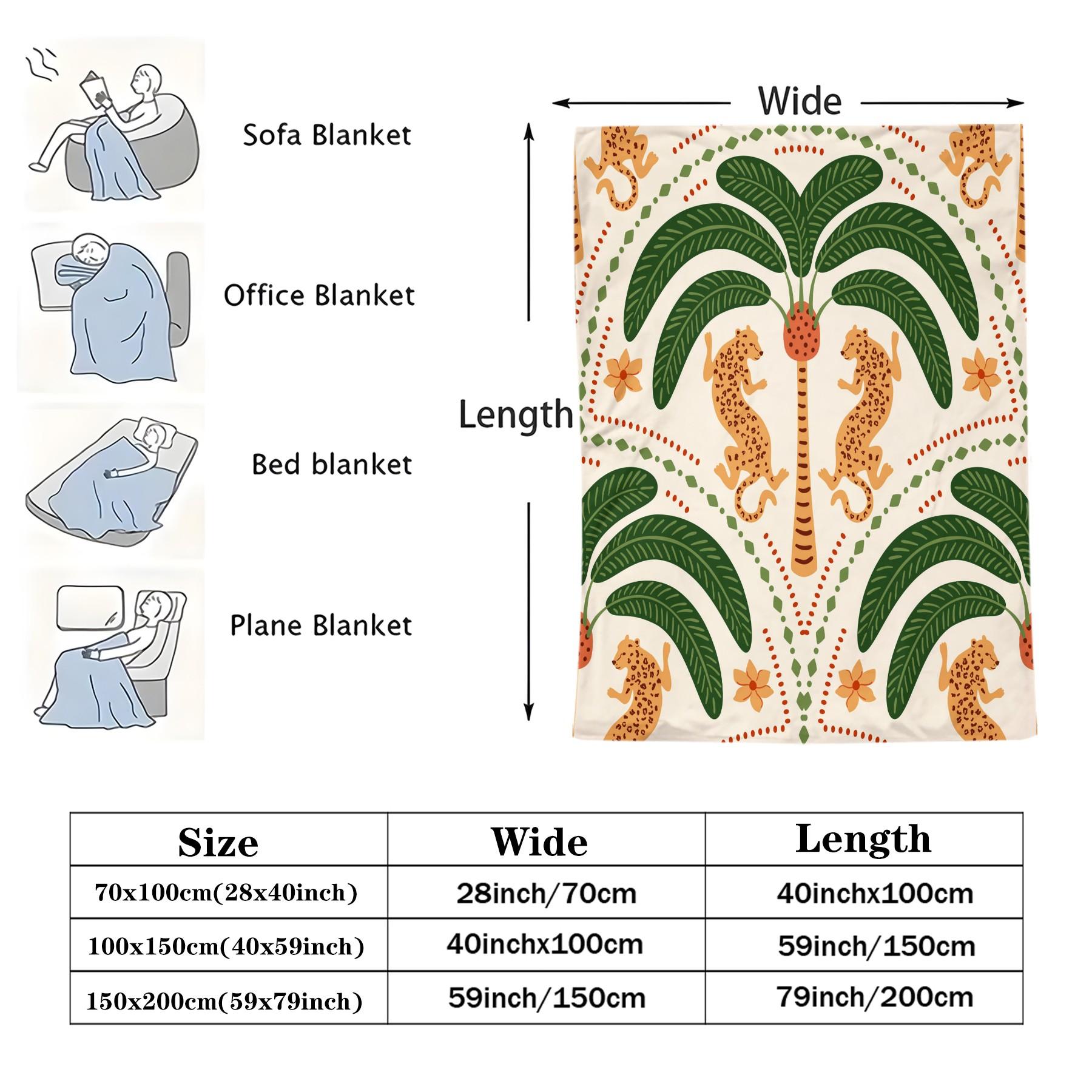 1 Pcs Tropical Cheetah & Palm Blanket, Bohemian Style Flannel Blanket, Warm, Breathable and Shed-Free, Essential for Travel and Picnics, Ideal for Exotic Style Lovers, Unique Bedrooms and Dorm Napping