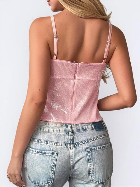 Women's Y2K Style Plain Backless Crop Top, Perfect for Dates & Parties, Sequined Design, Summer Woven Fabric, Moderate Thickness