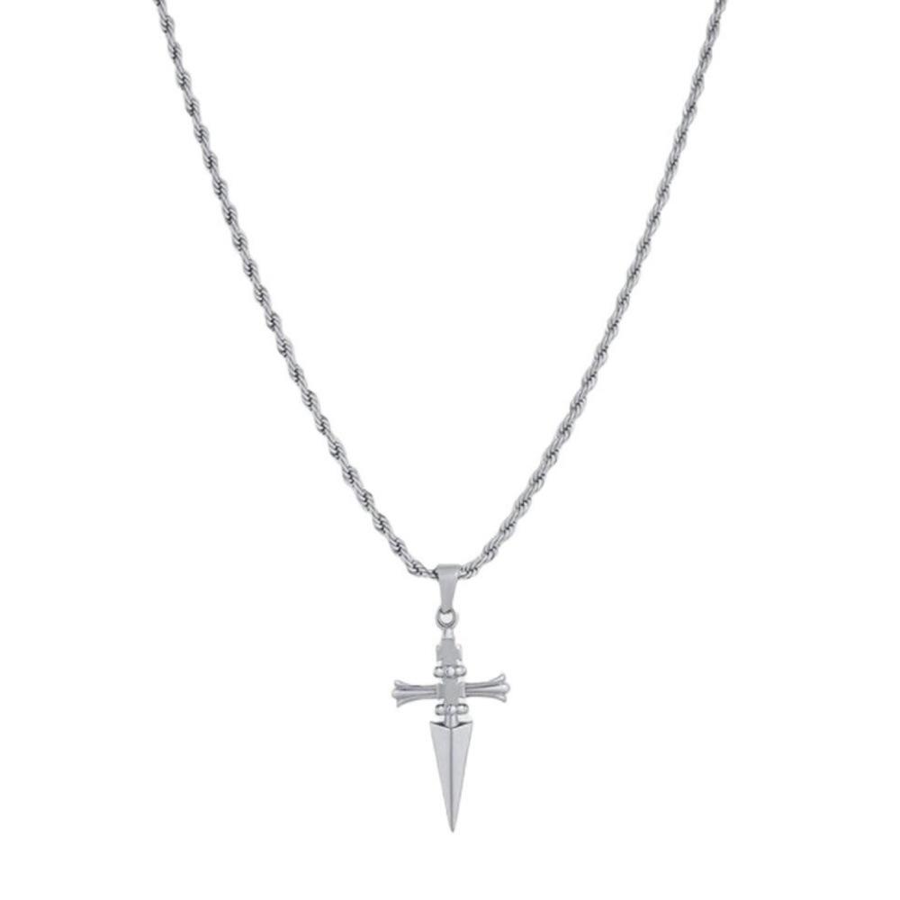 Unisex Anti-Tarnish Stainless Steel Cross Necklace, Twist Rope Chain Jewelry Necklaces (3 Finishes: Gunmetal, Gold, Silver), 60cm Gothic Punk Style for Streetwear Outfits, Fashion Stainless Steel Jewelry Gift