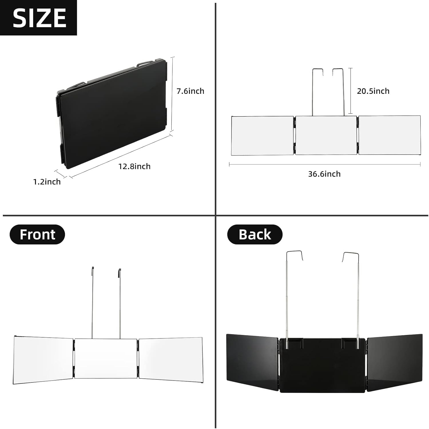 LED Makeup Mirror 3 Way Mirror for Self Hair Cutting with LED Lights Usb Charging (or without LED), Rechargeable Self Cut 360 Barber Mirror for Haircuts Door Mount