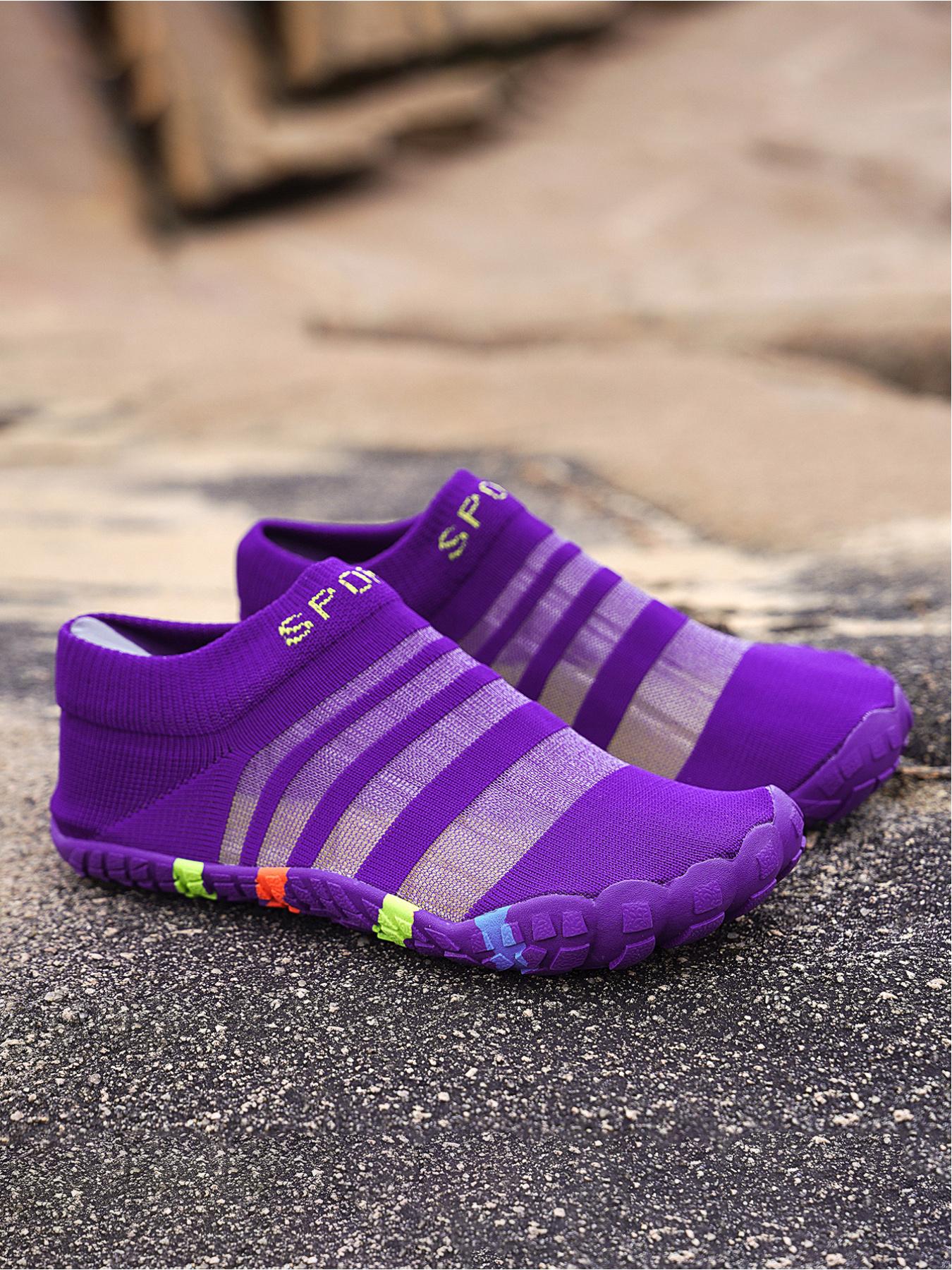 1 Pair Couple's River Tracing Shoes, Breathable Flyknit & Color-Block Heel, Serrated Anti-Slip Outsole, Trendy Shoes for Beach & Drifting