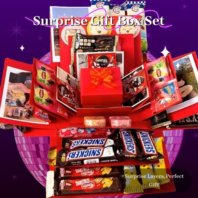 Five-Layer Surprise Explosion Gift Box with Ribbon, Multi-Pocket Snack & Candy Storage, Perfect for Birthdays, Holidays, Vacations, Asian Snack Box