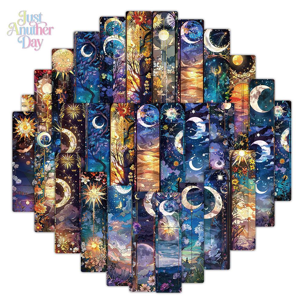 24PCS Stained Glass Style Art Bookmarks, Celestial & Floral Paper Bookmarks for Students, Colorful Decorative Cards for Novels, Textbooks, Reading Markers & Gifts