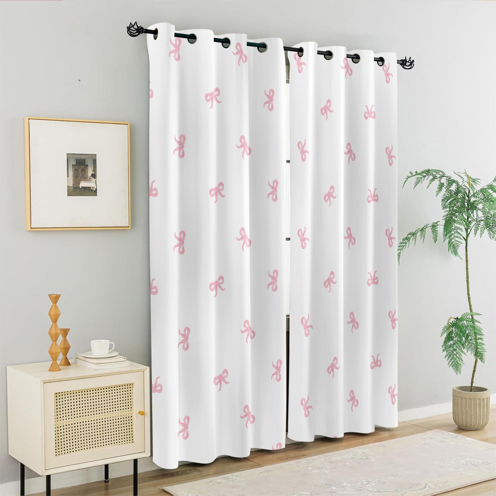 2Pcs 80% Blackout Bow Print Curtains, Minimalist Heart-Accented Window Drapes for Bedroom & Living Room, Sweet Gift for Girls