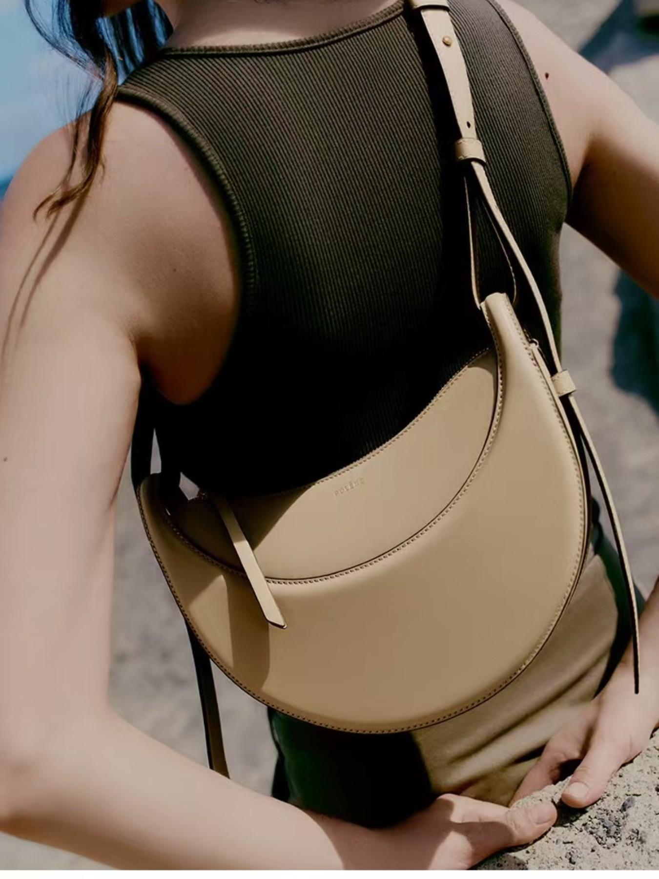 Style Unique Design Half Circle Bag, Minimalist Crescent Saddle Bag, Soft Leather Texture, Crossbody or Underarm, Women's Bag