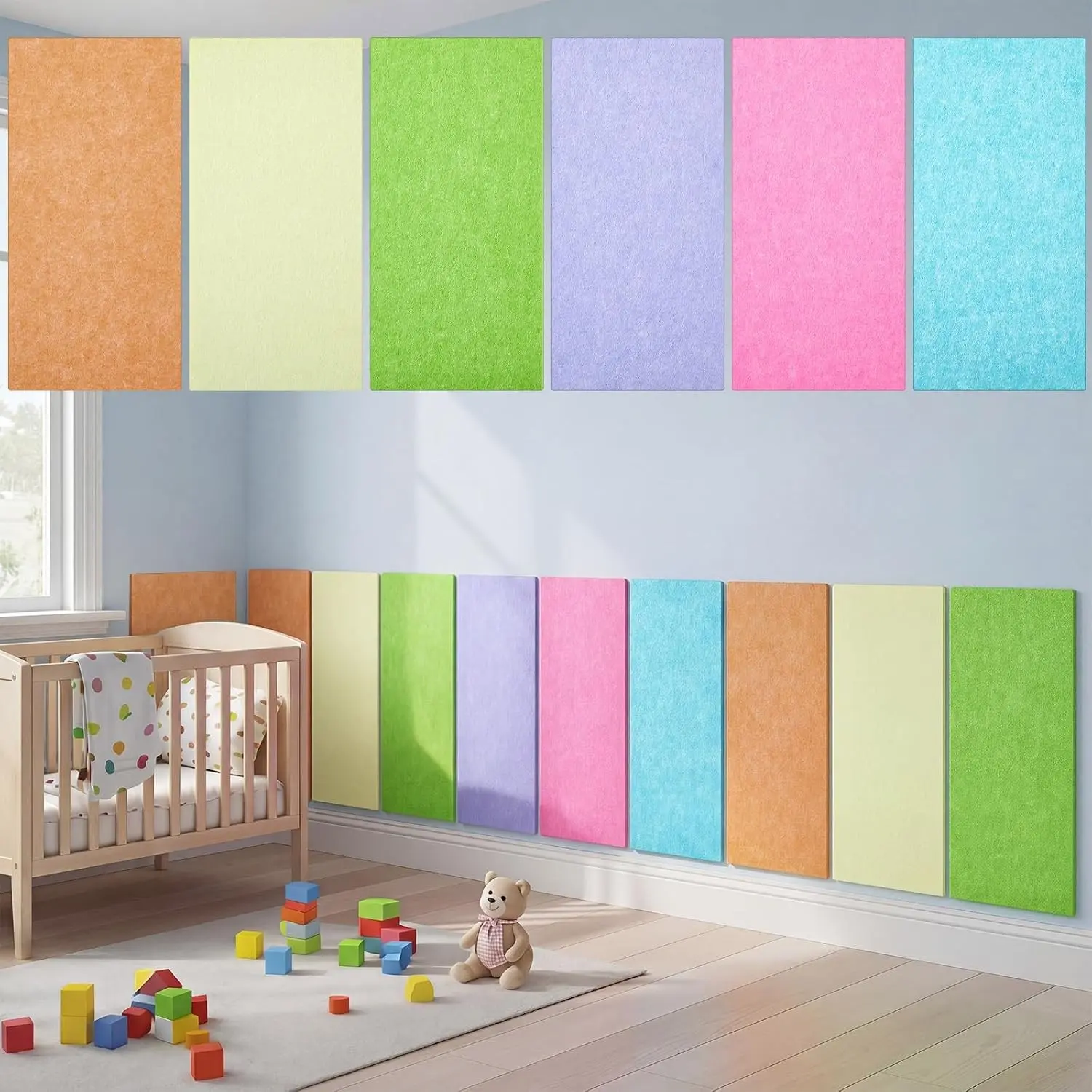 6 Pcs Felt Wall Padding for Kids, Peel and Stick Headboard Cushion