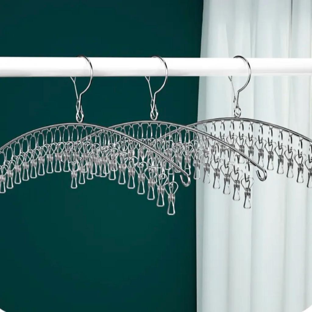Stainless Steel Clothes Drying Hanger Windproof Clothing Rack Clips Sock Laundry Airer Hanger Underwear Socks Holder