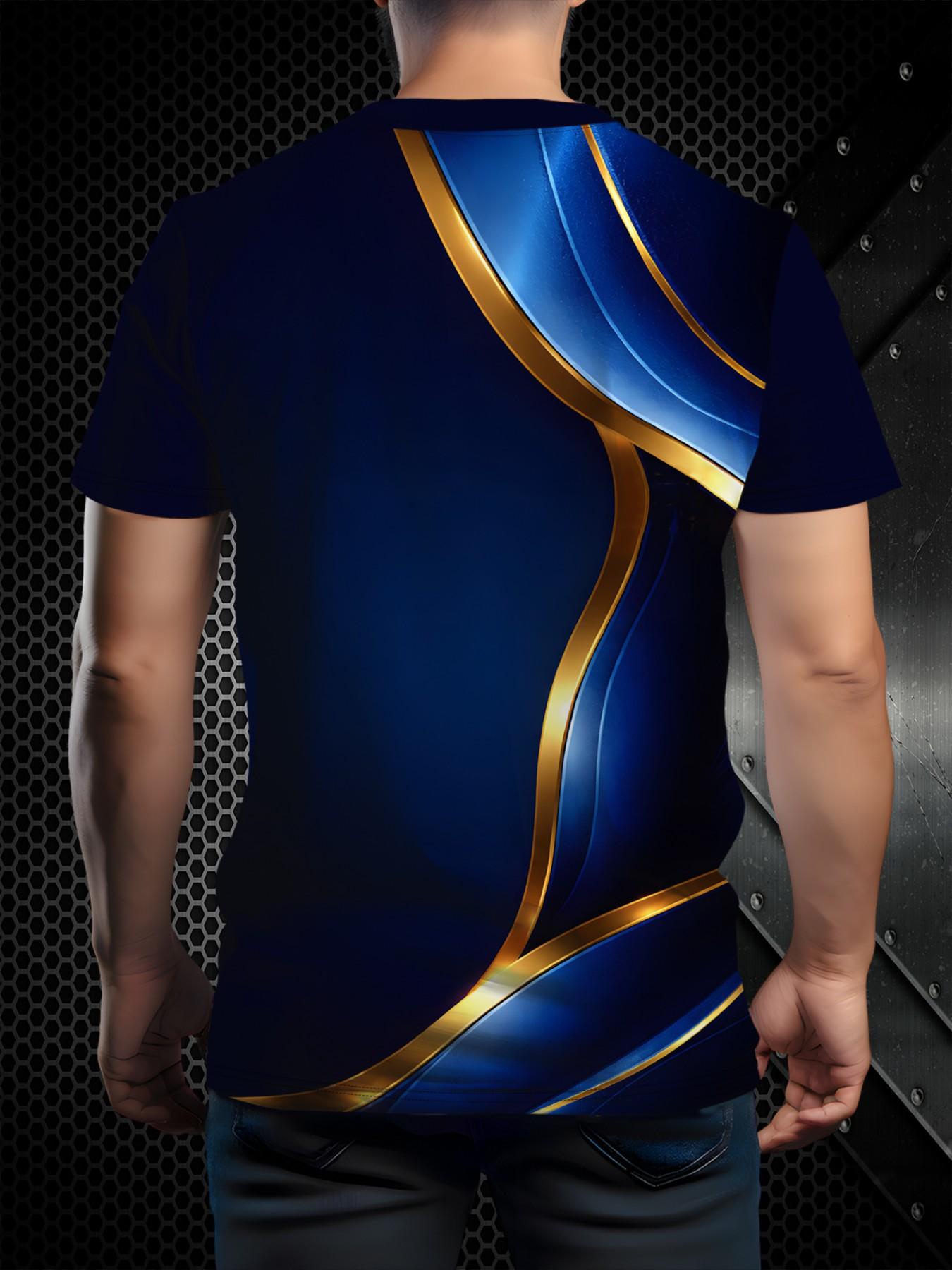 Unisex Casual Short Sleeve T-Shirt, Gradient Blue Luxury Style, Summer Streetwear, Breathable Ice Silk Material, Ideal for Daily Wear & Sports