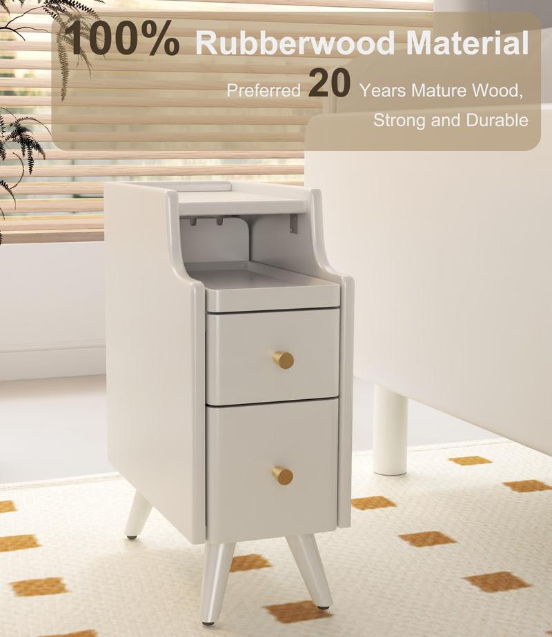 Elegant Small Nightstand, Solid wood - No MDF, Space-Saving Bedside Table with Drawers