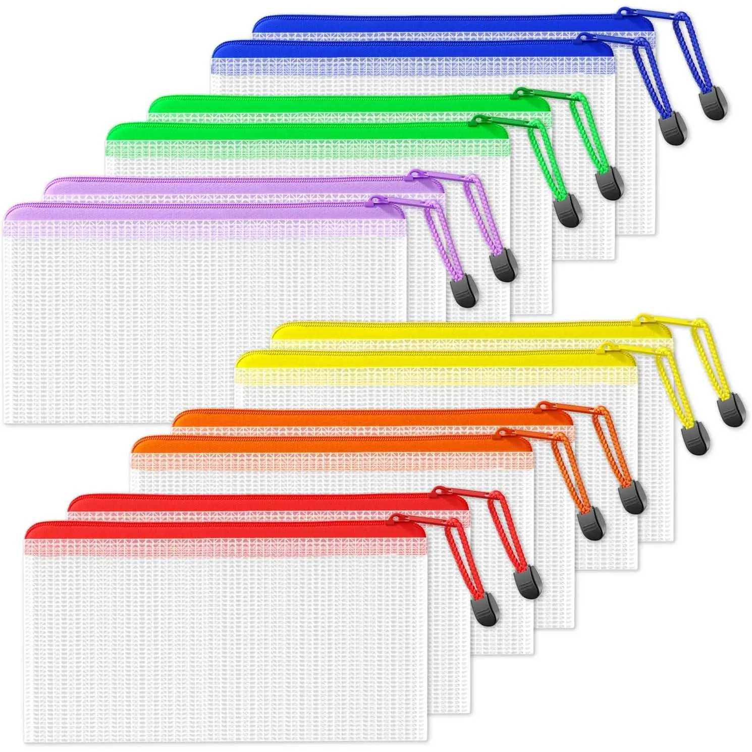 Plastic Mesh Zipper Pouch 4.6x9.2 in (6 Colors, 12 Packs), Small Water-Resistant Zip Bag for School Office Supplies, Pencil Organizing Storage