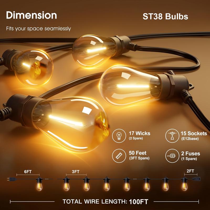 Solar Lights Outdoor String light patio deals 100FT with 32 Shatterproof, solar String Lights Outdoor Waterproof with Remote ST38 Vintage Edison Bulbs,Waterproof Hanging Lights for Outside Backyard