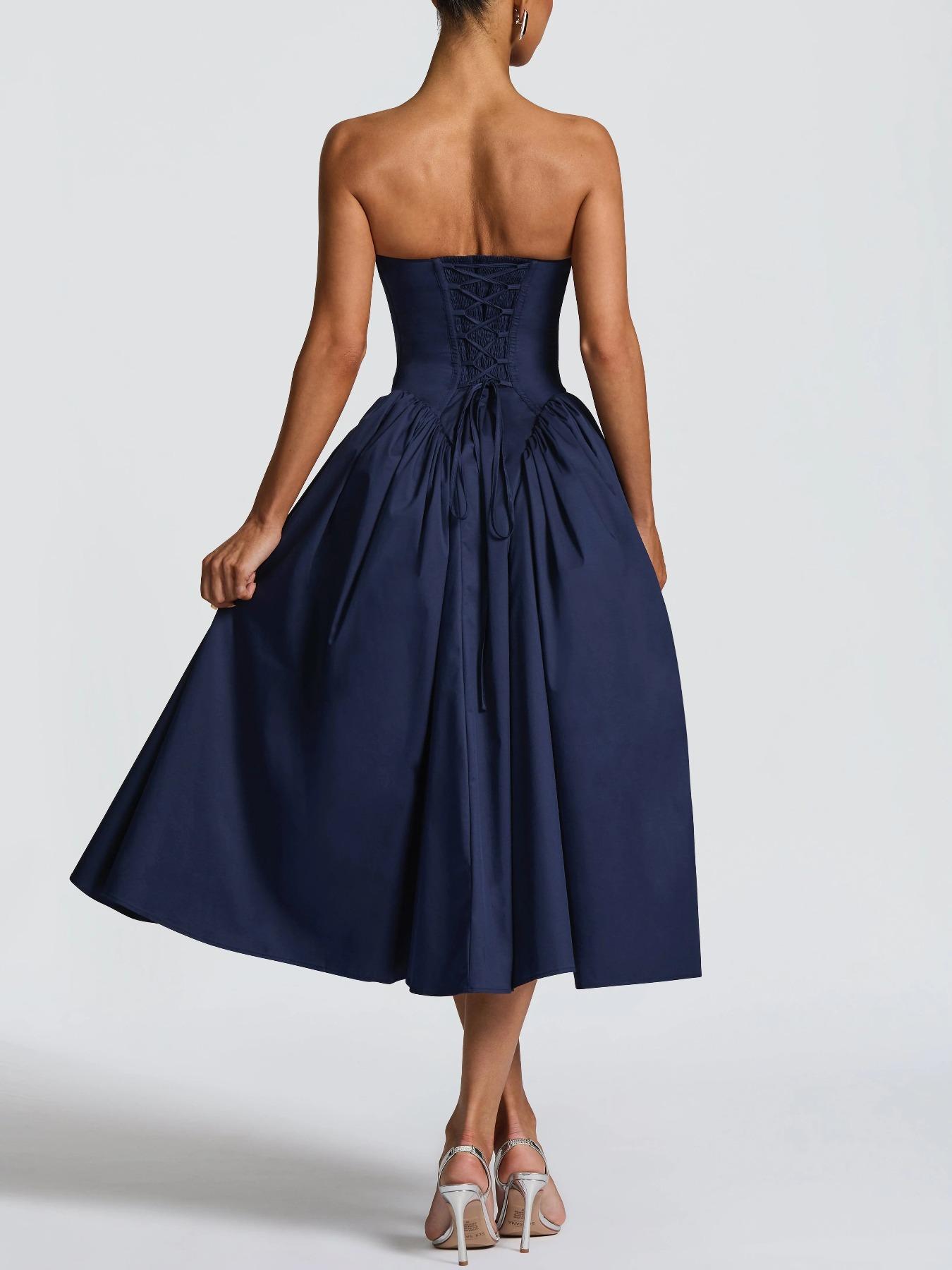 Elegant Midi Plain Color Strapless Dress for Women, Chic and Sophisticated Design for Special Occasions, Stylish Party Dress