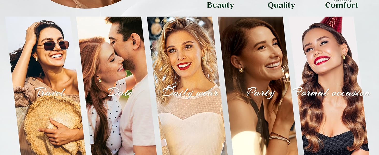 YADOCA 3Pairs Clip on Earrings for Women Trendy Stocking Stuffers Hypoallergenic 14K Plated Gold Chunky Tube Croissant Waterdrop Clip-on Hoop Earrings Set Fake Jewelry Non Pierced Ears