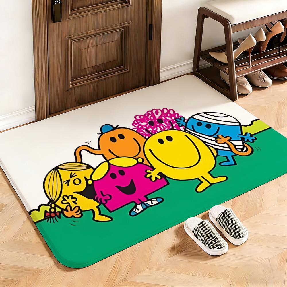 Kids Mr. Men and Little Miss Floor Mat This soft flannel mat provides a cozy Soft flannel mat with quick water absorption, non-slip and durable. Easy to clean, ideal for bathroom and entryway use.