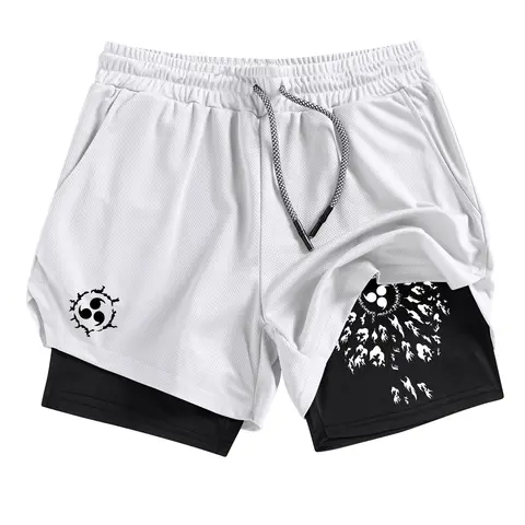 Men's Pattern Print 2-in-1 Performance Shorts, Summer Breathable Quick Drying Sporty Shorts, Gym Workout Running Shorts with Phone Pocket Zipper Pocket Towel Loop, Drawstring Sports Shorts
