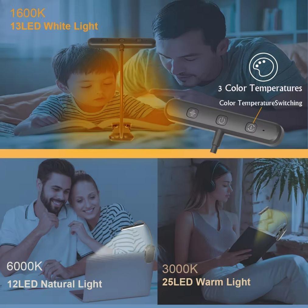 Modern LED Book Light, Mini Creative Clip-On Lamp, Adjustable Metal Hose, Portable Nightlight for Bedroom Study Room