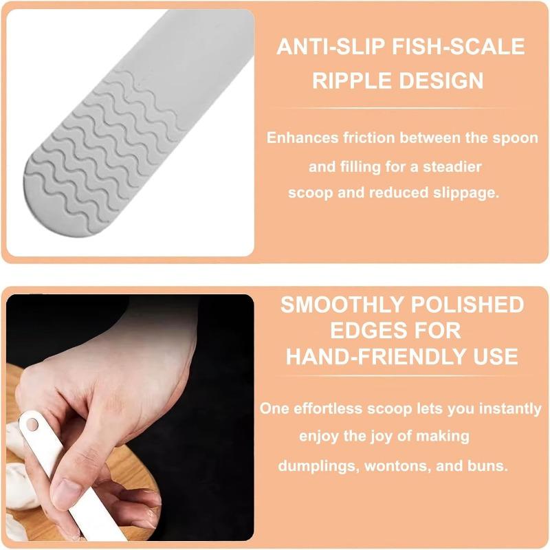 1/2Pcs 304 Stainless Steel Dumpling Filling Spoon Anti-Slip Wave Pattern Stuffing Scoop Household Bun Wonton Filler Mixing Tool