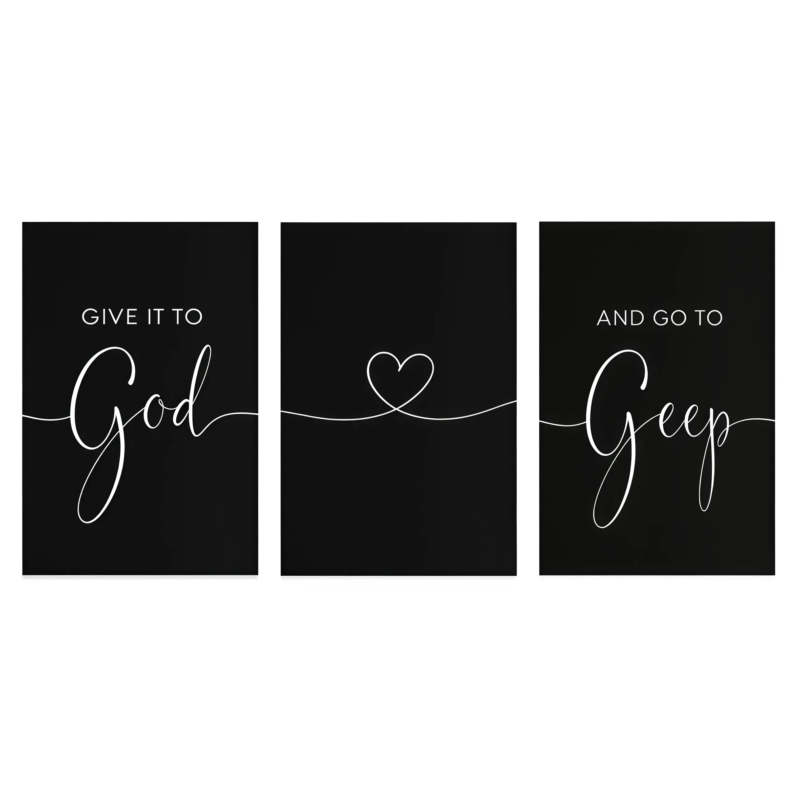Wood Framed Canvas Wall Art, 3 Counts/set "Give It to God and Go to Sleep" Letter Pattern Wall Decor, Wall Art for Home, Living Room, Bedroom or Office Ornaments, unframed canvas option, gallery wrapped scripture wall hanging,