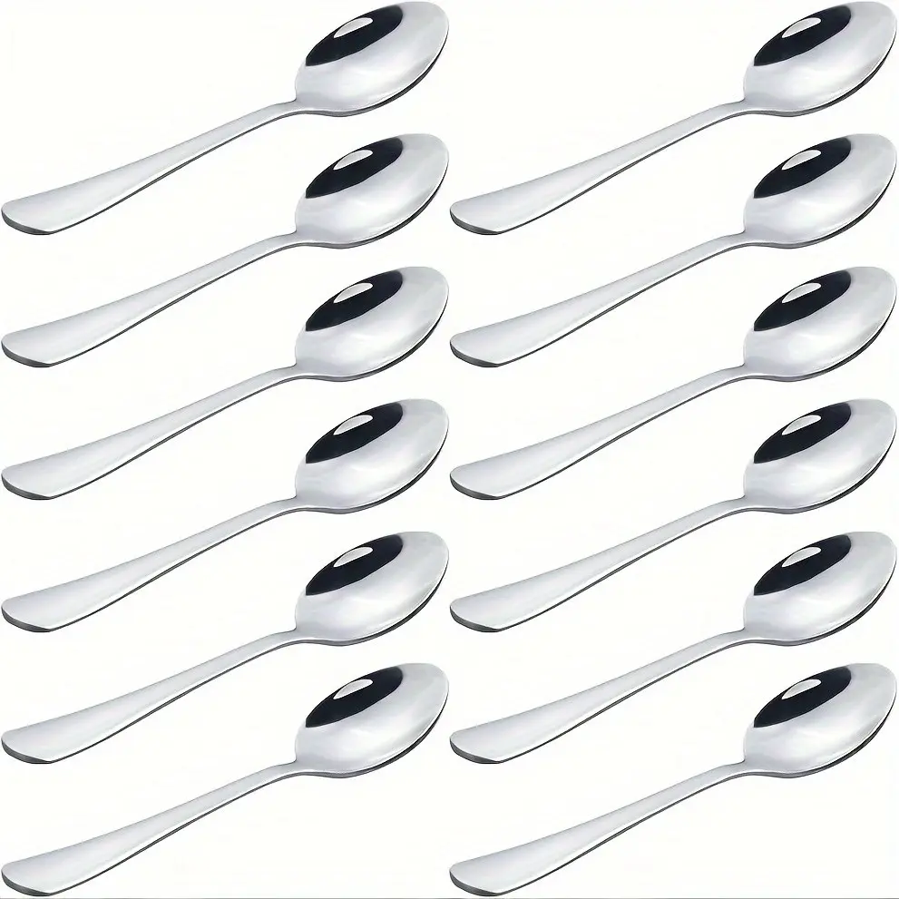 Stainless Steel Coffee Spoon Set, 6 Silver Color Mini Spoons, Cute Dessert Spoons, Teaspoon, Ideal for Home, Restaurant, Hotel, Wedding, Party