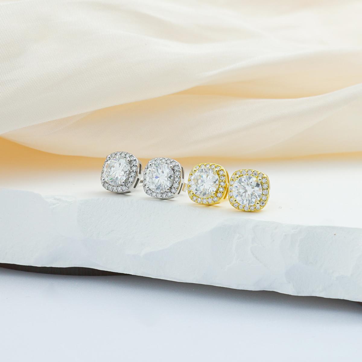 Delzzad Synthetic Moissanite Halo Square Stud Earrings Birthday Anniversary Mother's Day Gifts for Men Women