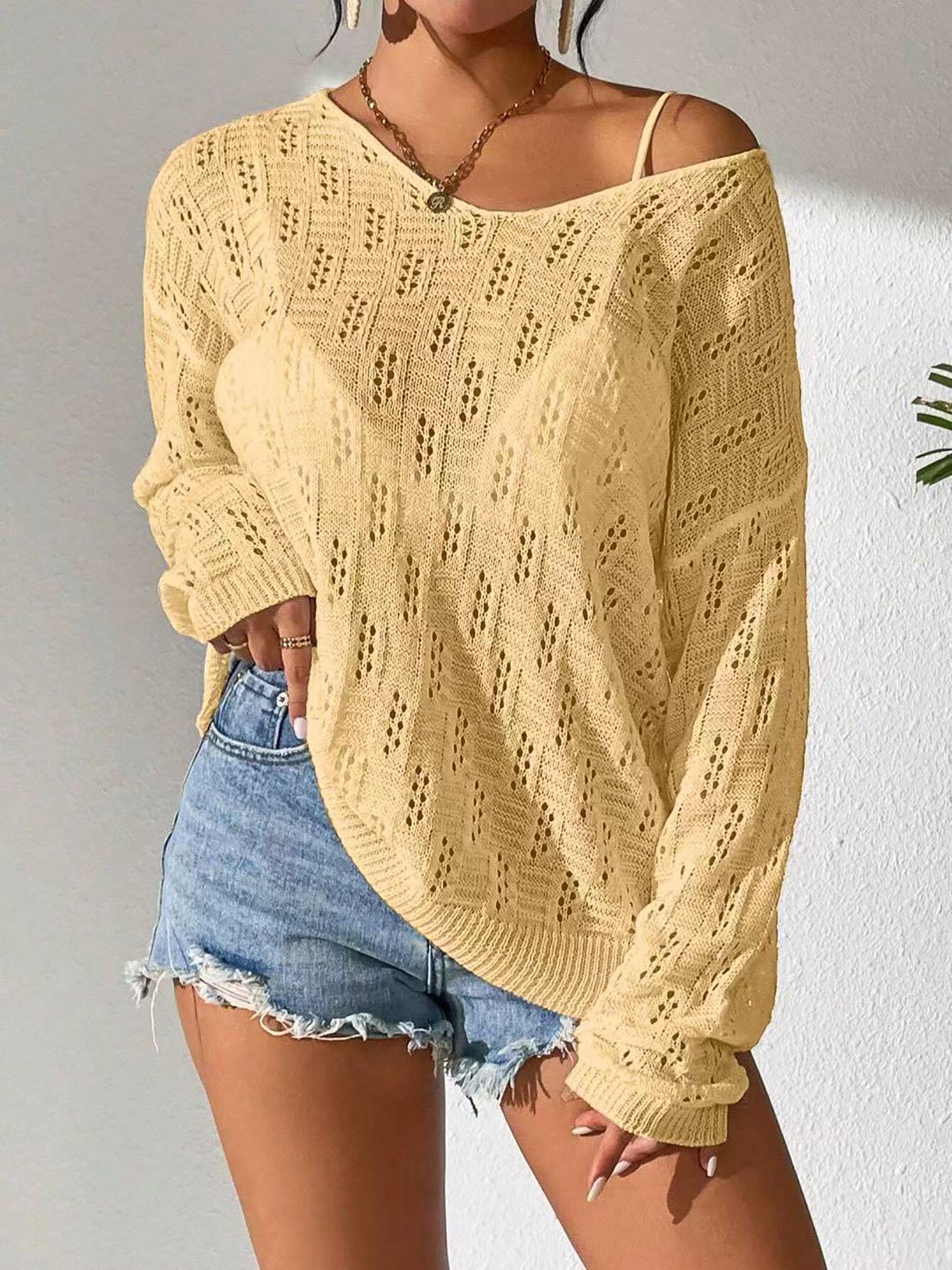 Girl Hole Lazy Style Full Sleeves Jumpers Tops Hollow Out Sexy Women Fashion Casual Basic Streetwear Femme Sweaters Pullovers