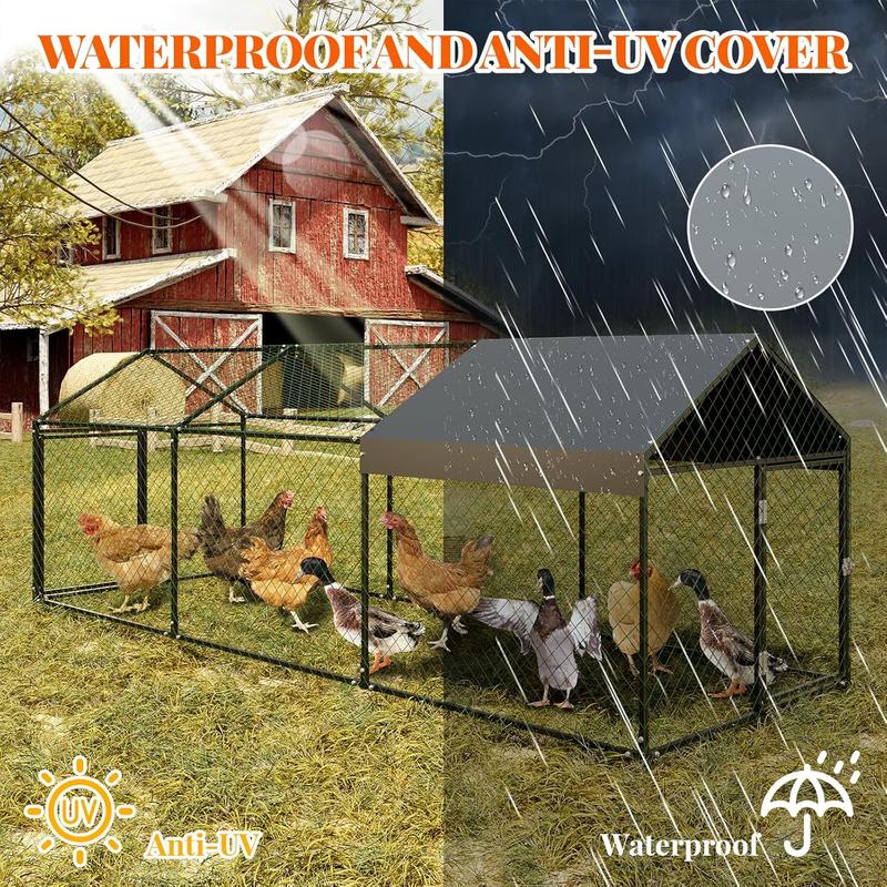 Large Metal Chicken Coop, Chicken Runs for Yard with Waterproof & Anti-UV Cover, Heavy Duty Hen House Poultry Cage for Outdoor Backyard Farm Use, 120x40x40 inch, Black