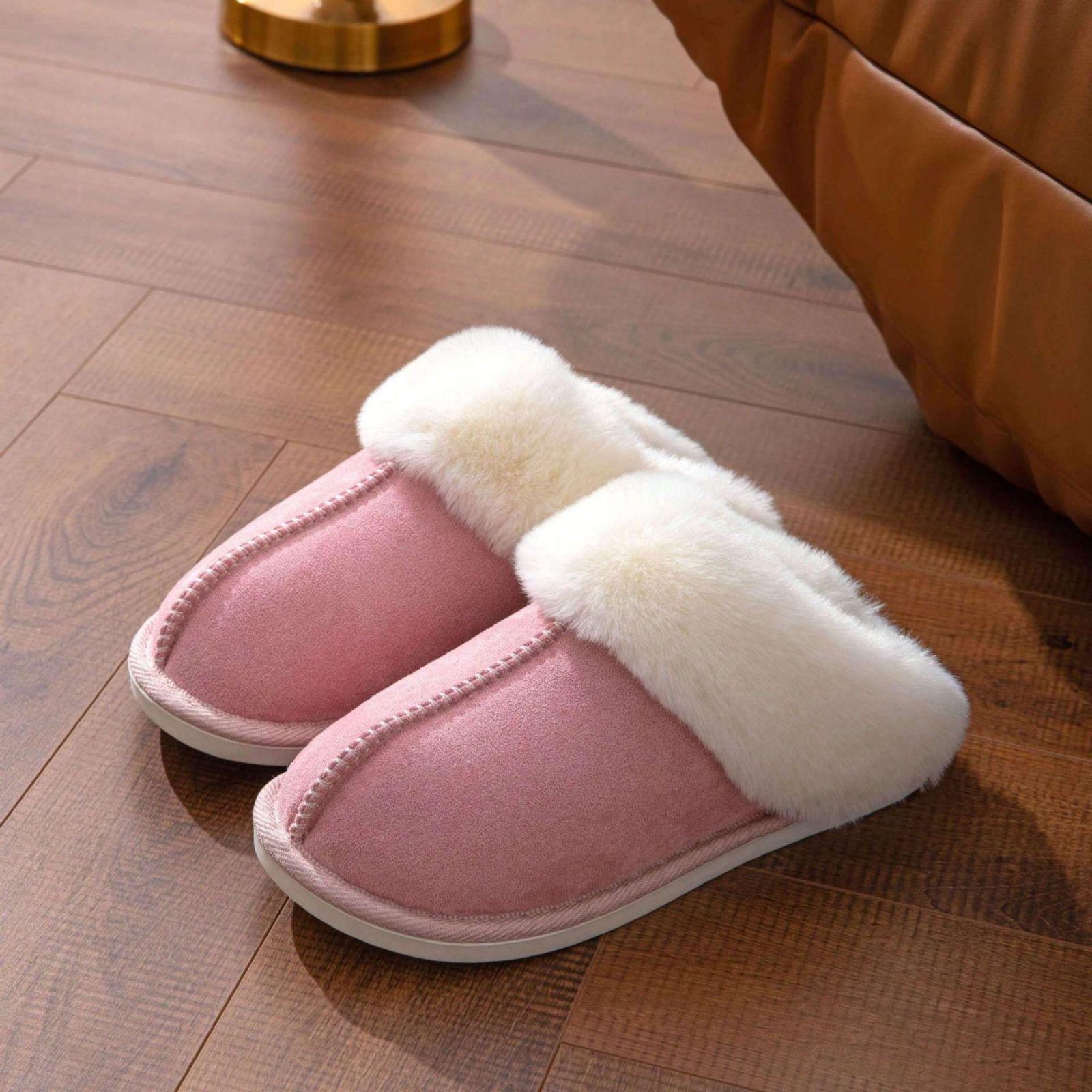 Women's Winter Fur Slippers Suede Fluffy Faux Fur Memory Foam Cushion, Indoor and Outdoor Springfresh