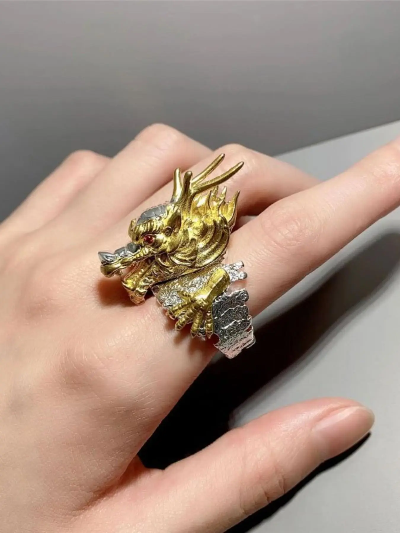3D Sculpted Dragon Head Ring, Vintage Gothic Asian Dragon Amulet Ring, Unique Gift for Him, Stylish Jewelry for Men