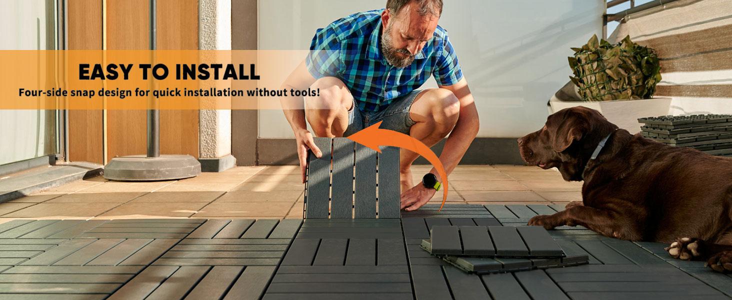 33Pcs +11Pcs Interlocking Deck Tiles Easy Quick Installation for Porch Poolside Outdoor Indoor Balcony Backyard Easy to Clean Supplier Warranty 44Pcs per Box
