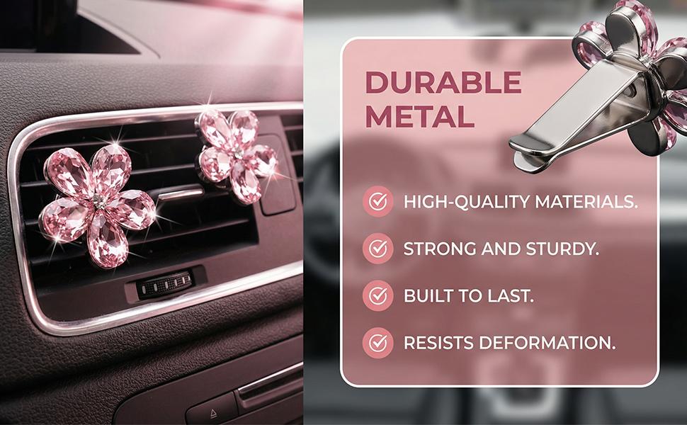 Bling Daisy Flower Car Air Vent Clips, 5PCS Sparkling Crystal Rhinestone Cute Vehicle Air Conditioning Clamp, Diamond Auto Air Outlet Clip Decor for Women Girls, Universal Fit (Pink)