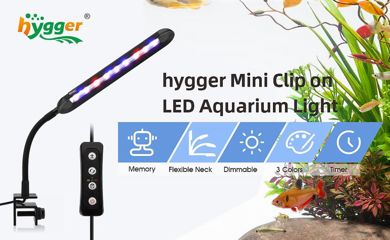 hygger Clip-on Aquarium Light with White Blue Red LEDs Fish Tank Lighting Built-in Timer 5 Brightness Levels