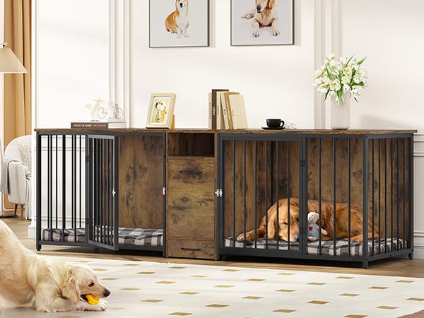 Yitahome" 95" Long Dog Kennel Large Pet Kennel Wood Crate 2 Lock Sliding Doors Rectangular，Brown