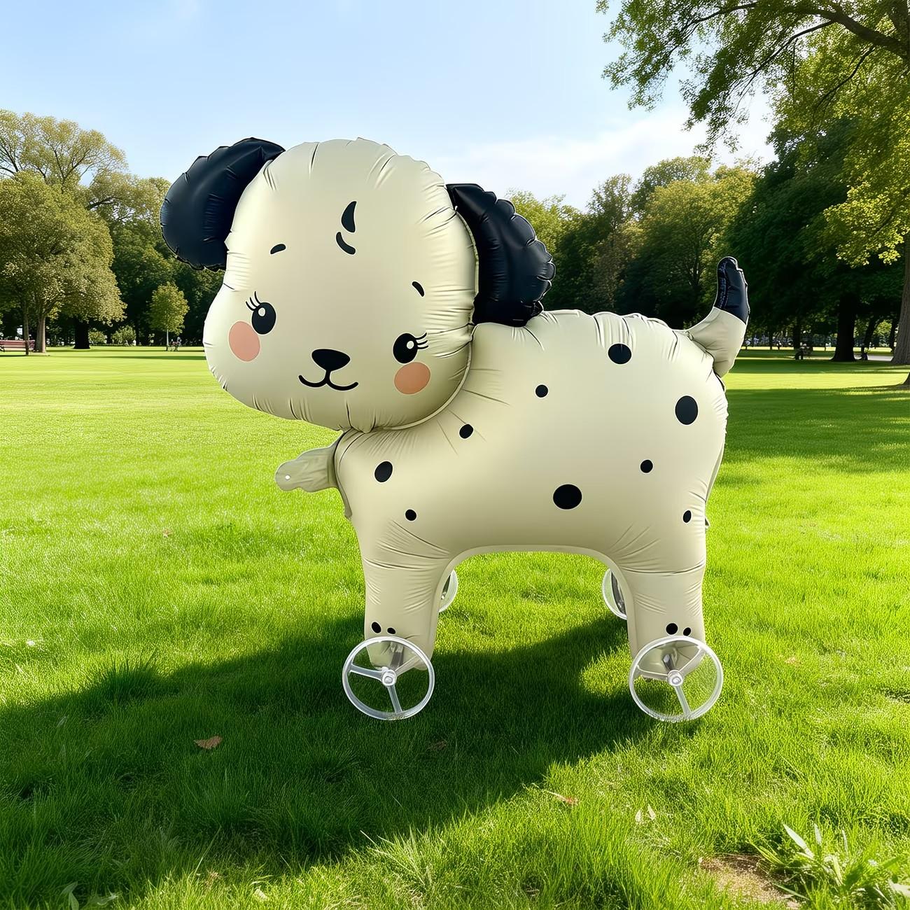 8pcs Cute Dog Balloons with Wheels and Ropes, Cream Spot Design, Perfect for Outdoor Birthday Party Decorations