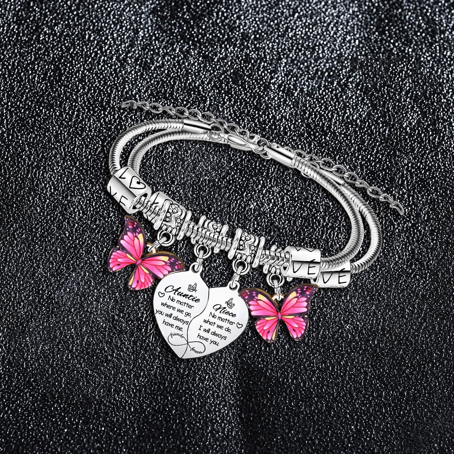 2 count Auntie Niece Heart Matching Bracelet for Women Aunt Gifts from Niece Birthday Gifts for Auntie Bracelet Butterfly Charm Bracelet Gifts 2 count Auntie Niece Heart Matching Bracelet for Women Aunt Gifts from Niece Birthday Gifts for Auntie Bracelet Butterfly Charm Bracelet Gifts