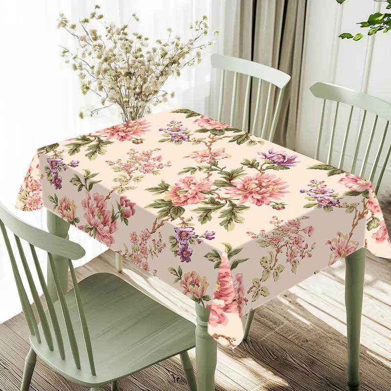 Rectangular Tablecloth Spring Summer Vintage Peony Pattern Washable, Floral Jacquard Fabric, Indoor Outdoor Decor, Home Kitchen Living Room Dining Table Decoration
