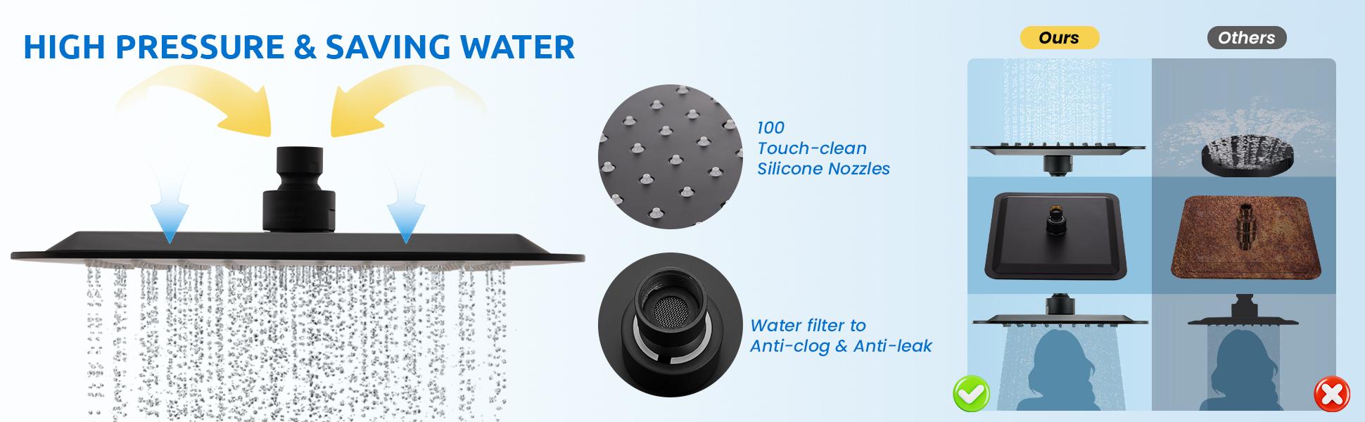 Ryamen Square Turbo Showerhead Set + FREE 3-Month Filter Inside