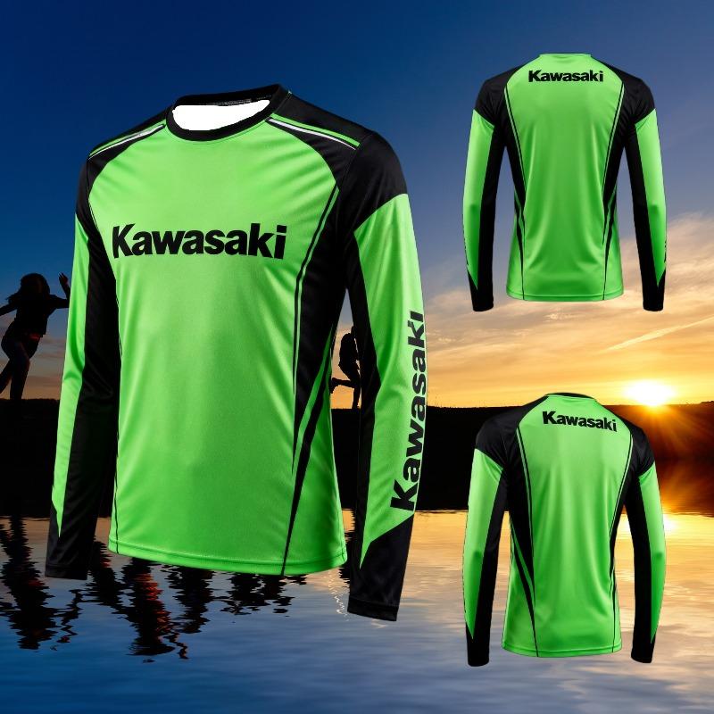 MOTO- New Kawasaki Motorcycle Off-road Race Long Sleeved T-shirt Breathable Quick Drying Men's Cycling Team