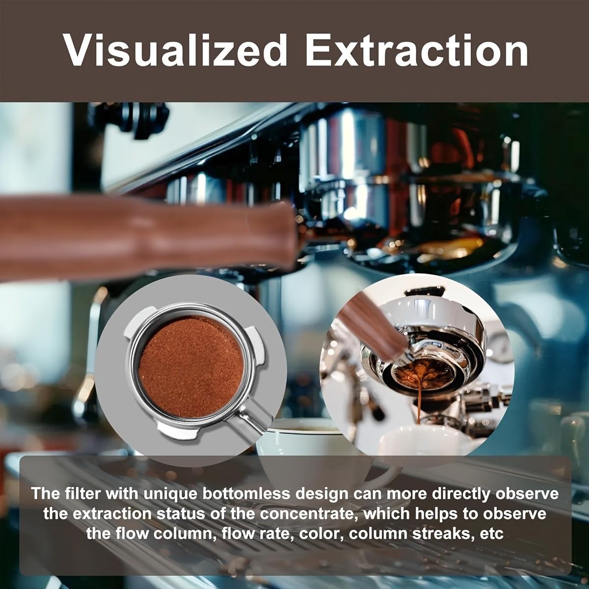 58mm Espresso Bottomless Portafilter Tool - 3 Ears Bottomless Portafilter with Solid Wood Handle, Stainless Steel Naked Portafilter Along with Filter Basket + Storage Box, Compatible with Barsetto BAE01, BAE02, Calphalon Temp IQ