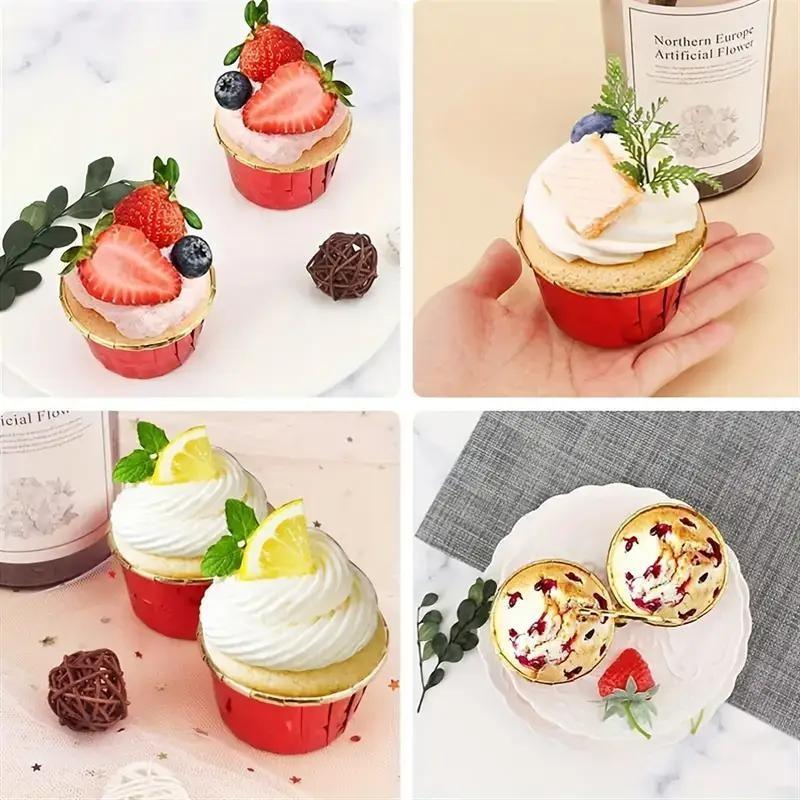 50 Round Cupcake and Muffin Baking Molds, Heat Resistant Aluminum Foil Cups, Bakeware, Perfect for Weddings, Holidays, Parties